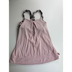 Lululemon Tank Top Pink Striped Built In‎ Bra Athletic Workout Top Size 4